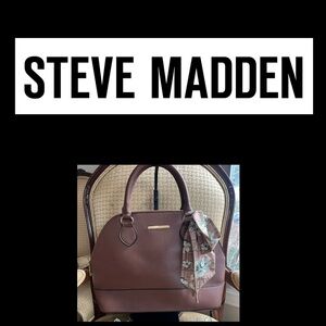 STEVE MADDEN Brown Dome Satchel with Floral Scarf Accent